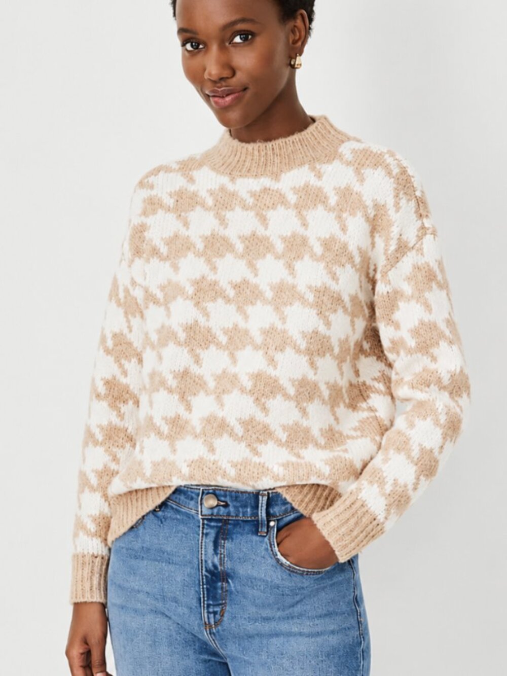Ann Taylor Houndstooth Mock Neck Sweater - Size XL - NWT
